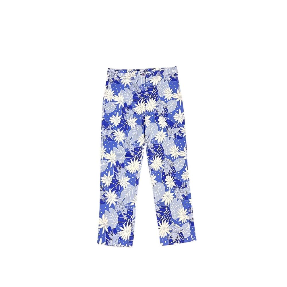 Lilly Pulitzer Pants Vintage Bloomcore  Blue White Floral Ankle Trousers Size 2